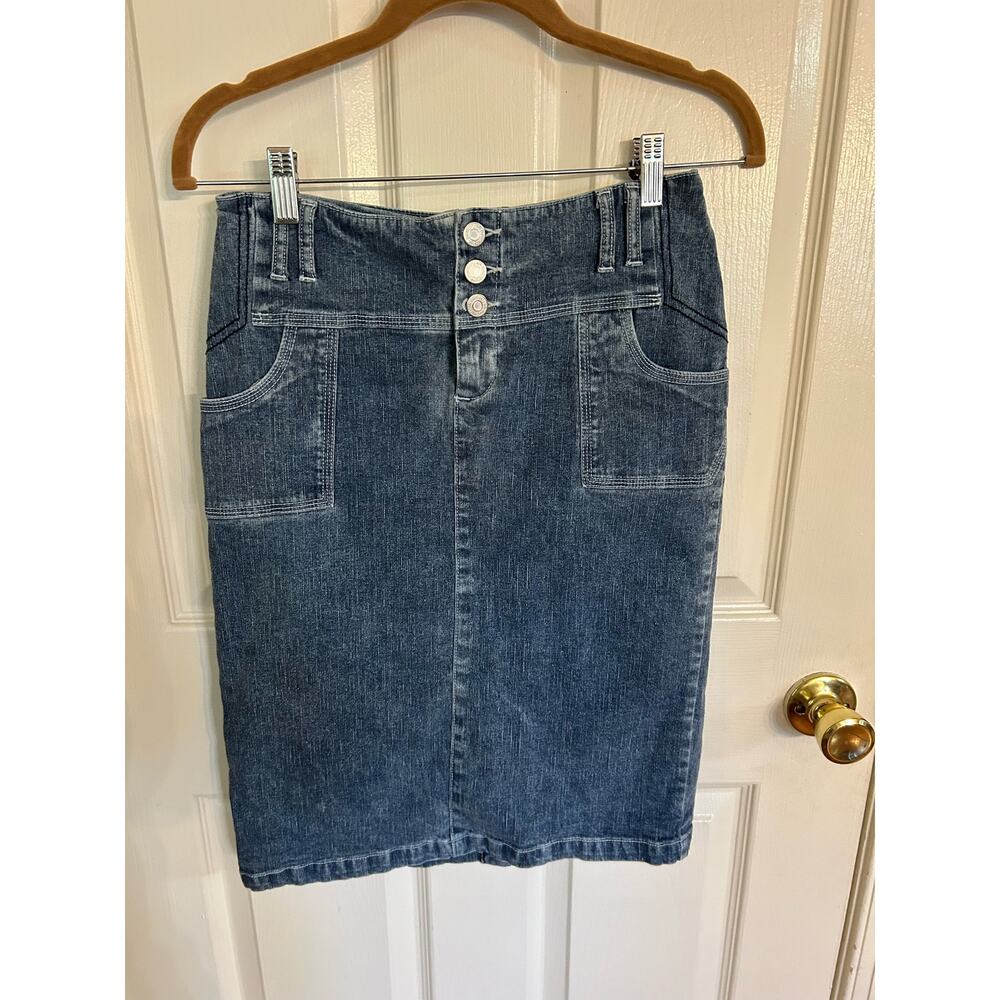 Vintage Metro Style Denim Button‎ Fly Skirts Size 4 e1